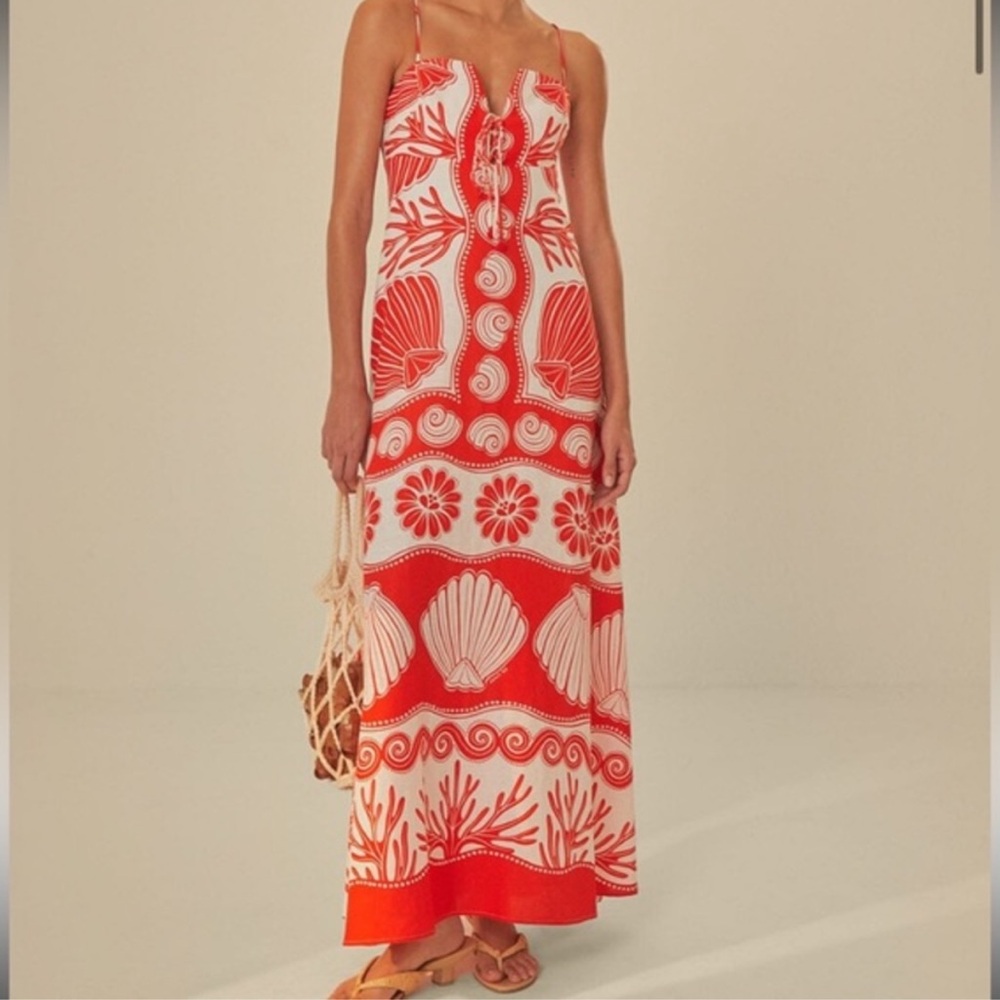 FARM Rio Red and White Maxi Dress